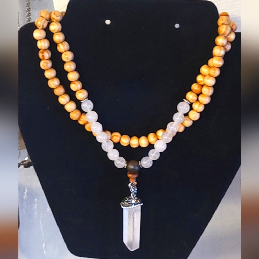 Genuine Rose Quartz necklace with Genuine crystal pendant (nickel free)